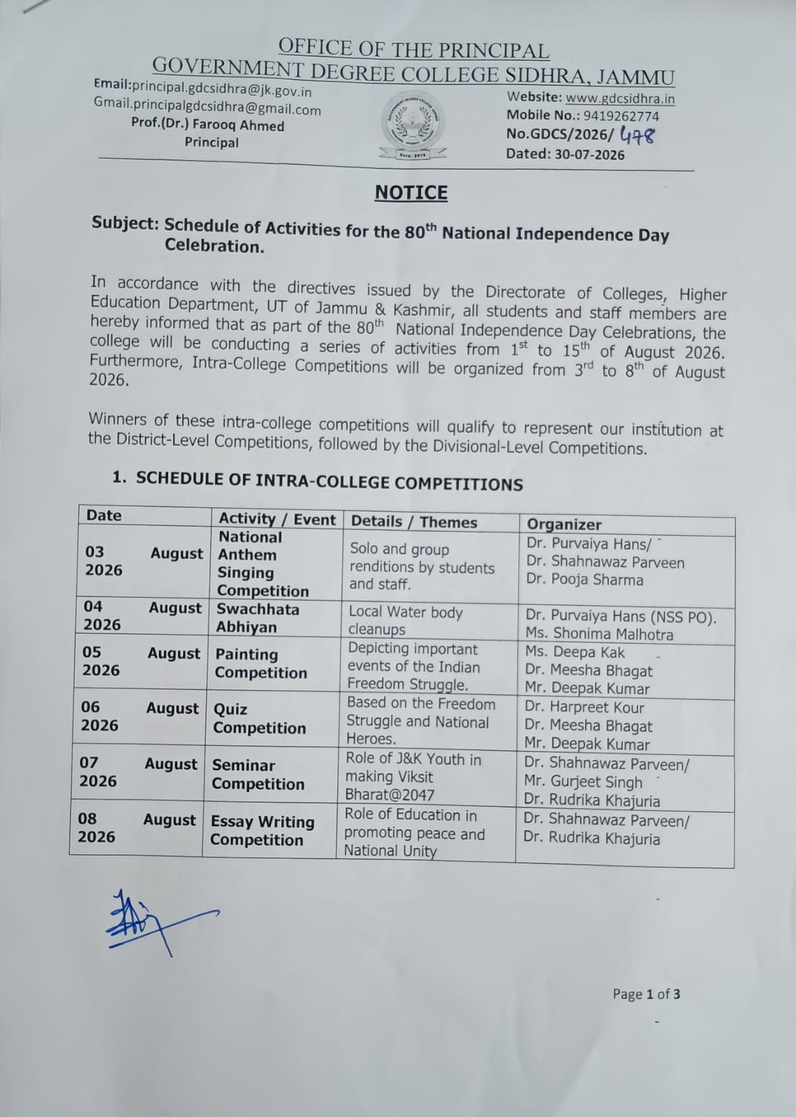 'Schedule of Activities for the 80th National Independence Day Celebration'